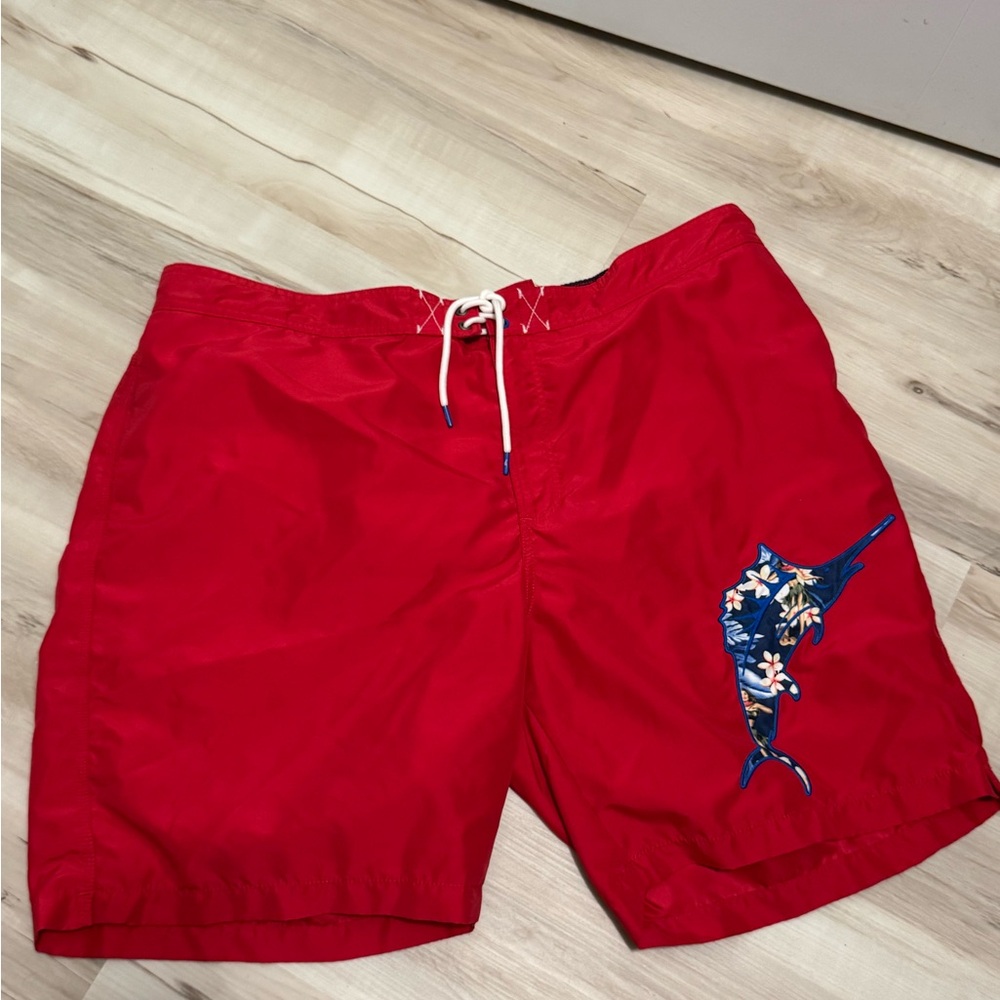 Tommy Bahama Red Swim Trunks with Marlin Design